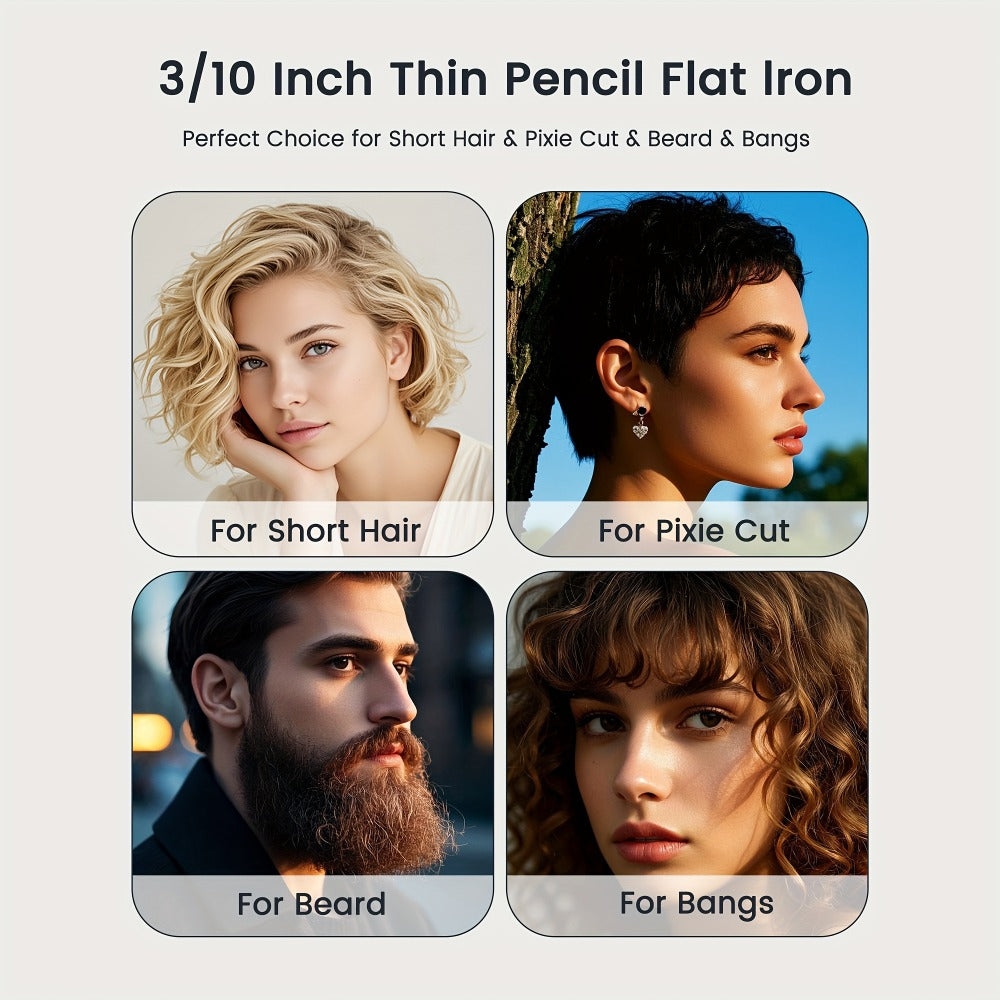 Kipozi 0.3inch Hair Straightener, Short Hair Styling Tools, Beard Care Tools, 2-in-1curly Hair, Curly Hair Straightening, Bangs Styling Small Hairdressing Tools, Unisex Hairdressing Tools, Hair Straightener for Men And Women, Valentine's Gift