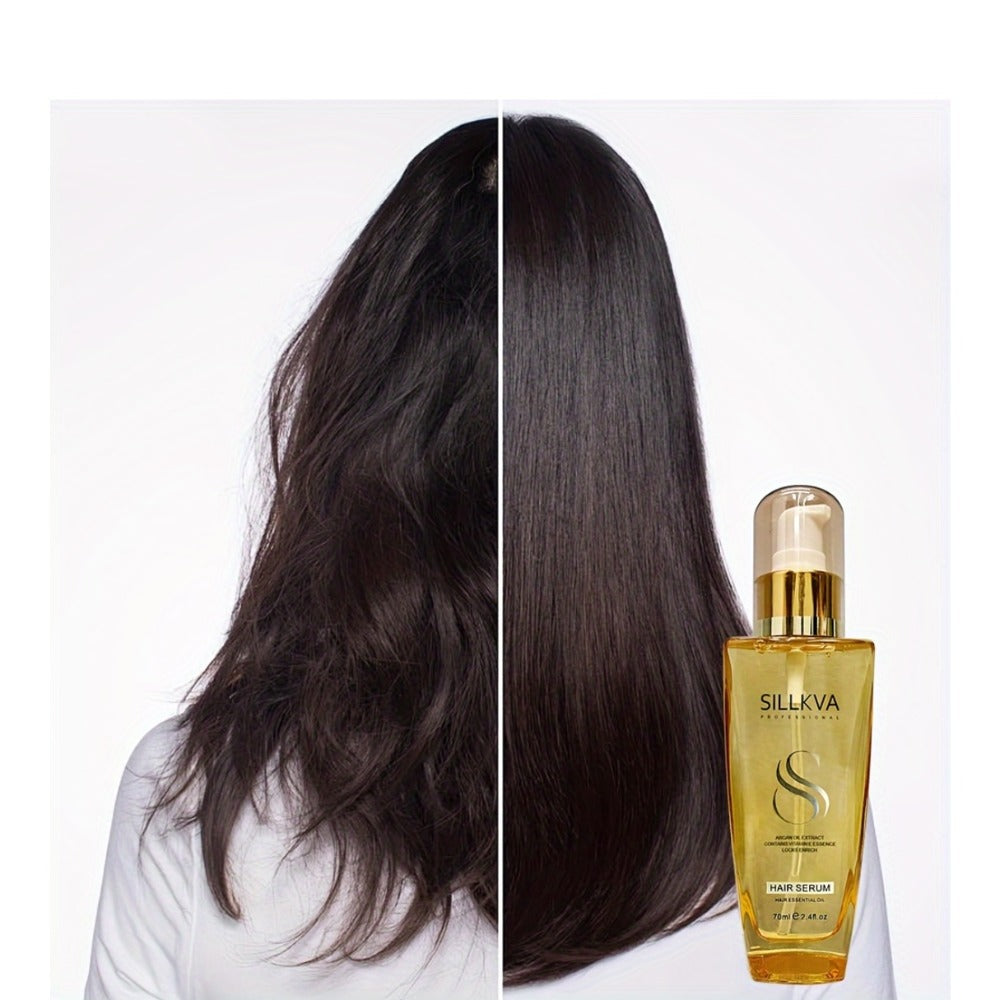 Frizz Control Argan Oil Hair Serum SILLKVA - Flyaway Tamer & Smoothing Treatment for Dry Damaged Hair, Moisturizing Lightweight Liquid Leave-In Serum for Women & Men All Hair Types