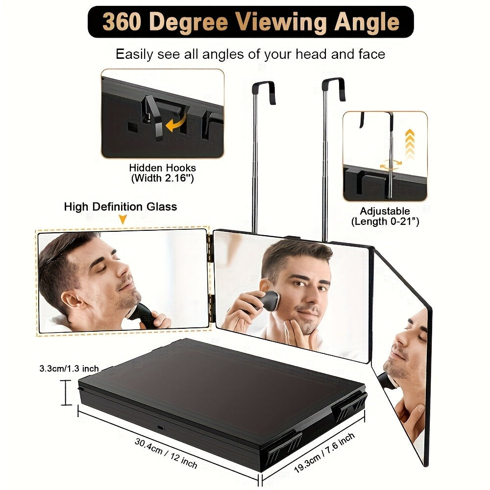 360-Degree Viewing Angle Hair Cutting Mirror, 3-Way Self Haircut Mirror with Clear Anti-Fog HD Glass, USB Rechargeable, Beauty And Personal Care, Barber's Mirror, An Ideal Choice for Gifts, Wedding Makeup Mirror Which Can Illuminate Your Beauty