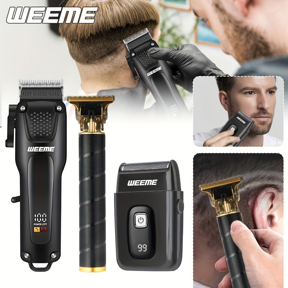 Men's Grooming Kit with Nose Hair Trimmer & Electric Shaver — WEEME 826 USB Rechargeable Trimmer Set, LCD Battery Display, Complete Shaving & Trimming Solution, Perfect Gift for Dad, Brother, Son