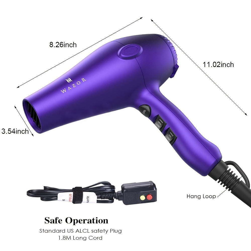 Powerful Hair Dryer 1875W Ionic Blow Dryer with Diffuser And Contractor, Dry Hair Fast with Less Frizz, Shine, 3 Heat/2 Speed for Optimal Styling, AC Motor Pro Hair Dryer with ALCI Plug, Black