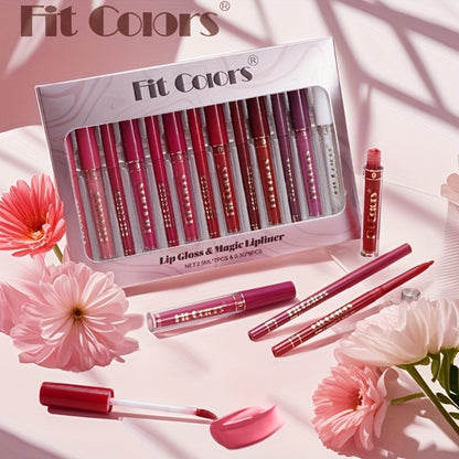 Lip Gloss and Lip Liner Set 13-Piece Matte Non-Stick Waterproof Long-Lasting Moisturizing Lip Glaze Combo Kit Beauty Gift for Women
