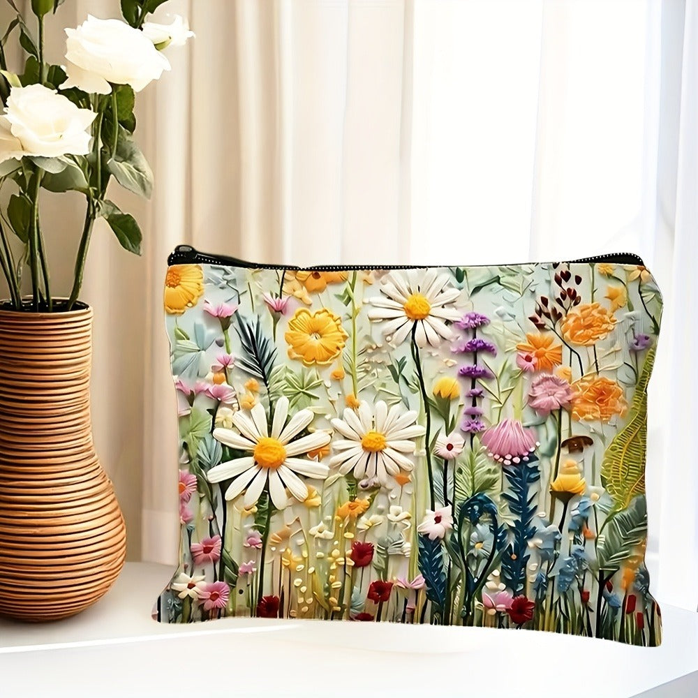 Set of 4 Versatile Makeup Bags Featuring a Daisy Floral Design, These Durable And Foldable Travel Bags Come with Zipper Closures, Making Them Perfect Gifts for Women, Sisters, Girls, Nieces, And Girlfriends for Birthdays Or Christmas