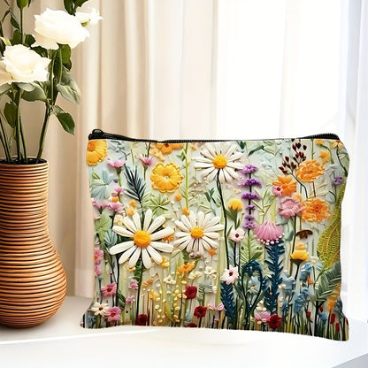 Makeup Bags 4-Pack Daisy Floral Design Zipper Travel Cosmetic Bag Foldable Durable Toiletry Pouch Gift Set for Women Girls Sisters Girlfriends Birthday Christmas