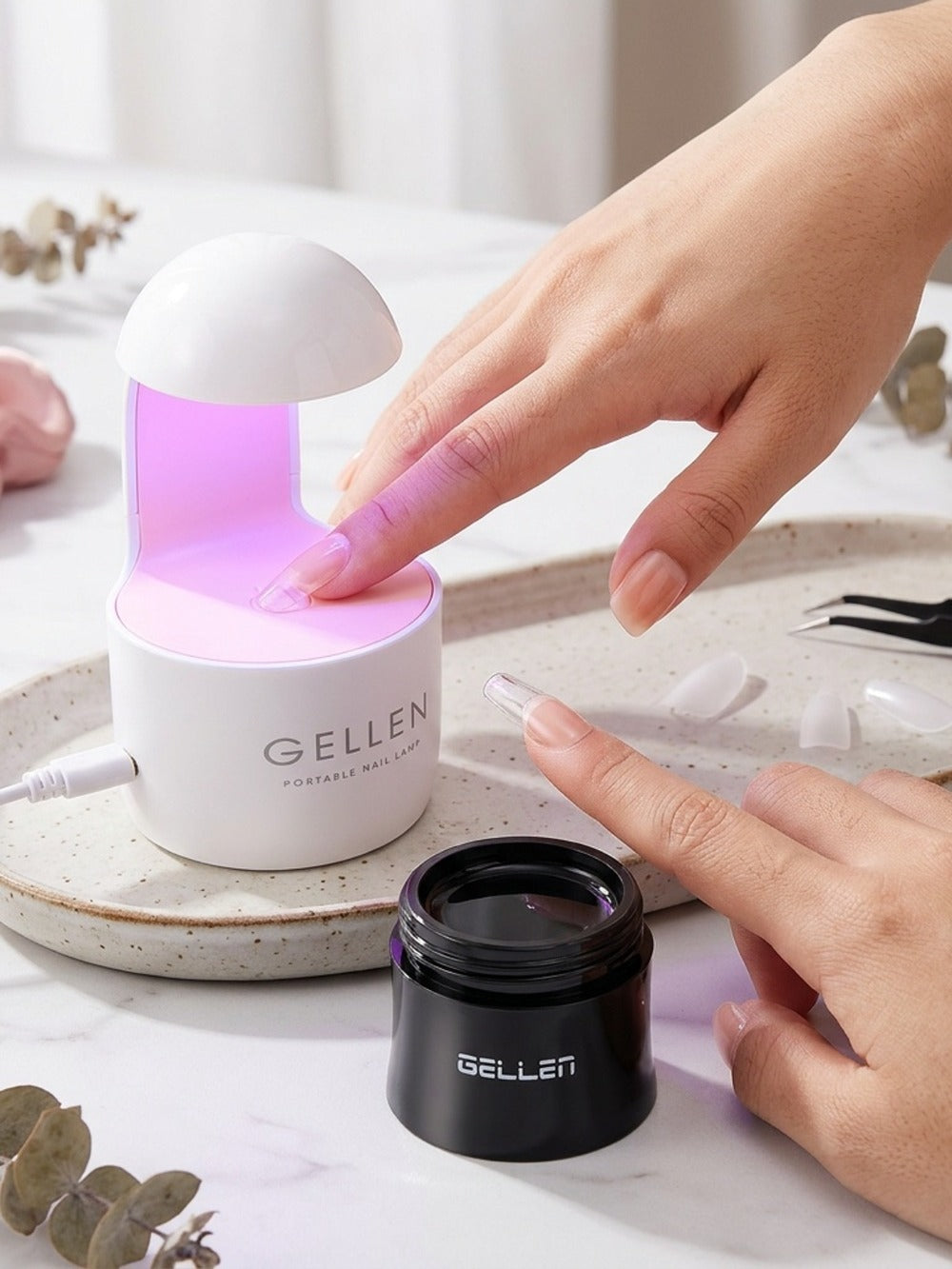 Solid Nail Glue Gel Kit with Mini LED Nail Lamp 8g UV Gel Glue for Acrylic Press On Nails Tips Rhinestones Long-Lasting 28+ Days Salon Home Manicure Gift
