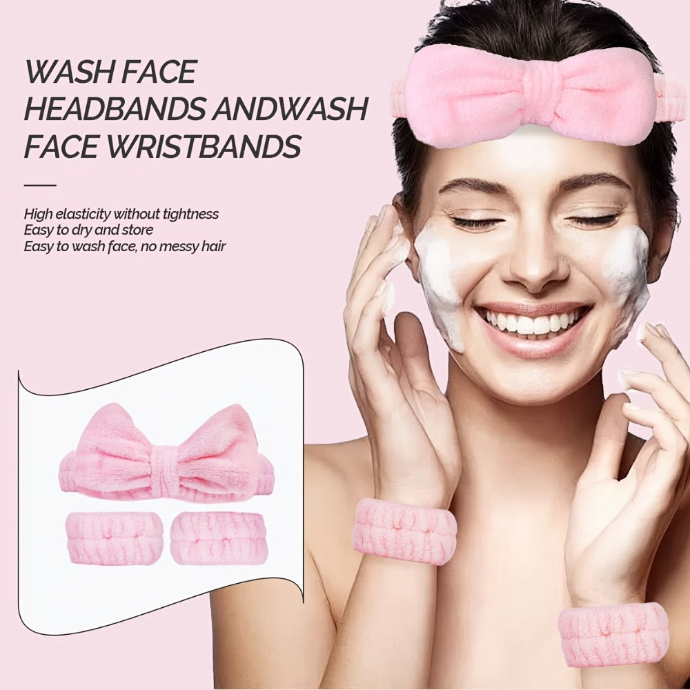 7pcs Facial Cleansing Massage Set, Includes 2 Wristbands + 1 Hair Band, 1 Double-Sided Silicone Face Brush, 1 Double-Headed Roller Massager, 1 Heart-Shaped Facial Scraping Board, 1 Pink Storage Bag, The Best Facial Cleansing And Massage Tool