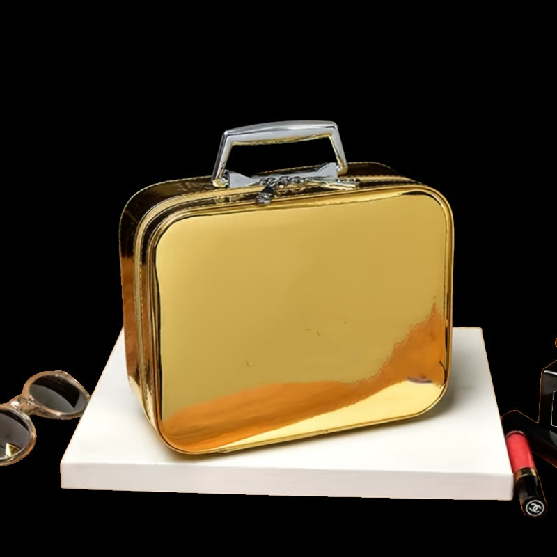 1pc Luxury Hard Shell Makeup Travel Case - Large Capacity Flat-Lay Organizer - Portable Glitter Storage Box for Women, Fits Inside Suitcase, Flash, Storage Bag