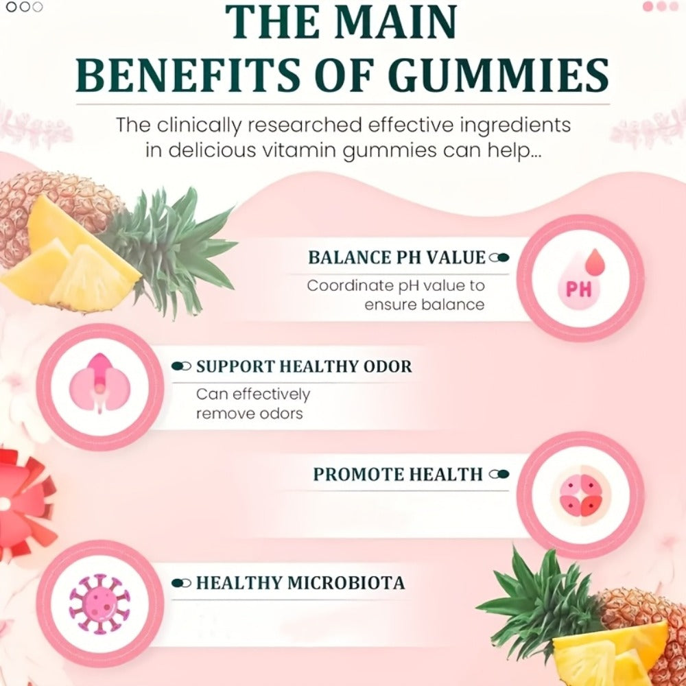 60/120pcs Premium Feminine Balance Gummies | Hawaiian Pineapple Flavor, Women'S Health & Wellness, Probiotics, Preferred Gift for Women - GLOWGEMS
