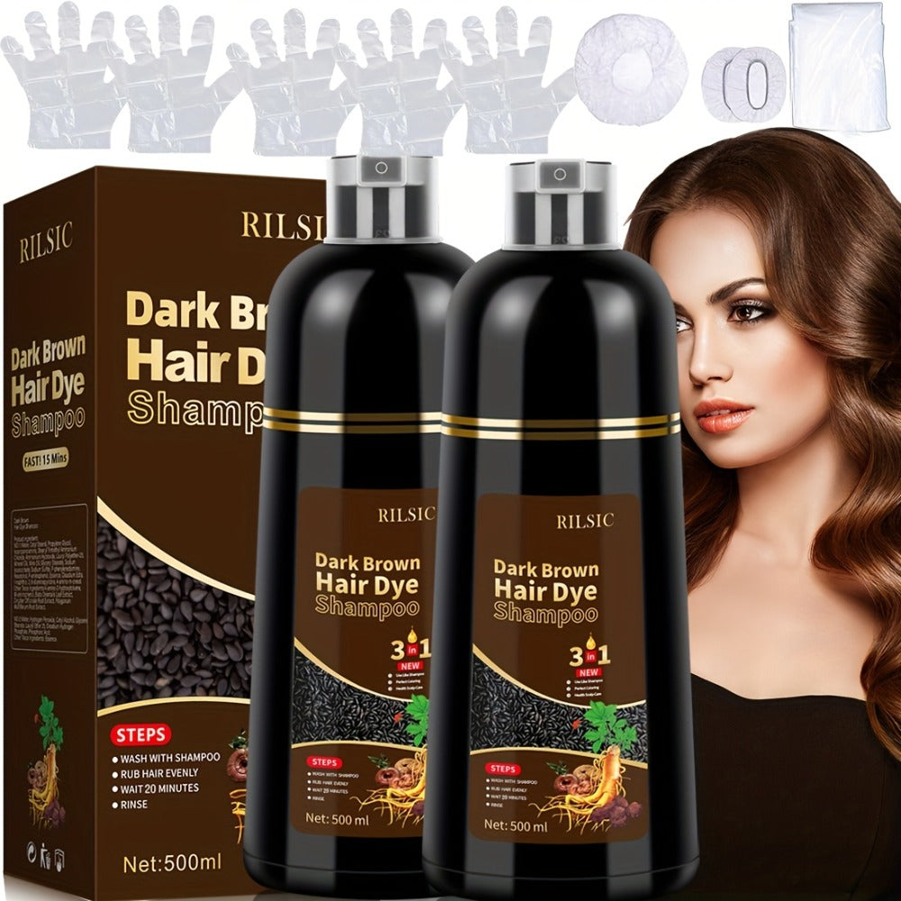 Hair Dye Shampoo 3-in-1 - Instant Grey Hair Coverage, Natural Herbal Hair Color Shampoo, Ammonia Free, Colors in Minutes, Lasts 30 Days, 16.91oz, 2 Pack for Men & Women
