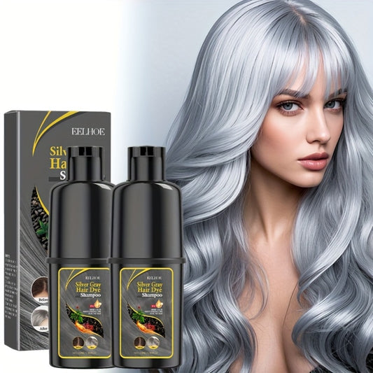 2 Bottles Silvery Gray Hair Color Shampoo - Moisturizing Hair Care And Nourishing & Smooth, Easy to Color, Natural Herbal Hair Color Shampoo, 3.38oz/Bottles for Valentine's Day