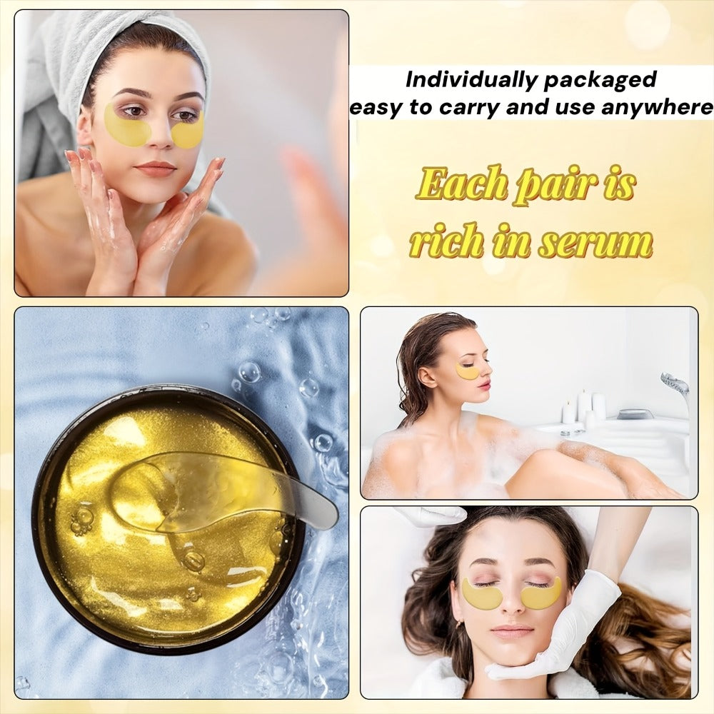 Under Eye Patches 24K Gold Collagen Hyaluronic Acid Glycerin Moisturizing Plumping Anti-Dark Circle Unisex All Skin Types Travel Gift 60pcs