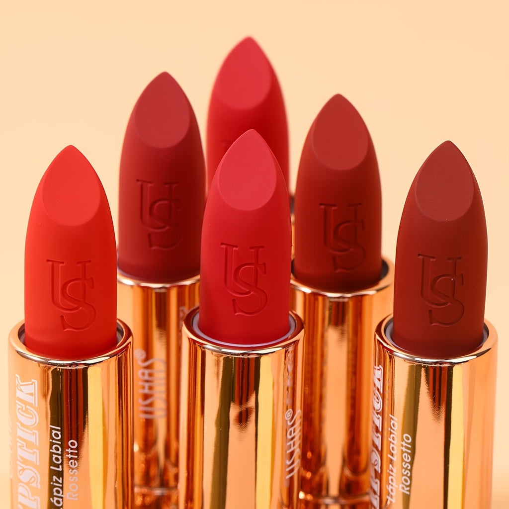 USHAS 24H Matte Lasting Lipstick - Layerable Coverage, Transfer-Resistant, Vibrant Color, Velvet Matte End with Heart-Shaped Design, Richly Pigmented, Easy Application, Durable Wear, Ideal for All-Day Comfort And Effortlessly Chic Lip Makeup