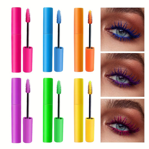 Colorful Mascara Set 6pcs - Curling Volumizing Waterproof Smudgeproof Long-Lasting Mascara for Eyelashes, Purple Green Red Yellow Orange Blue Mascara, Makeup Gift Set for Girls