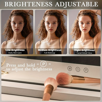 Hollywood Vanity Mirror with Lights - 15 LED Bulbs Large 23x19 Inch Makeup Mirror, 3 Color Dimmable Lighting, Wall Mounted or Tabletop, USB Port, Brightness Memory, White