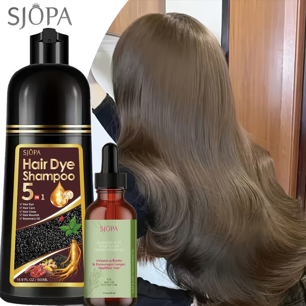 Hair Coloring Shampoo 5-in-1 Herbal Formula with Rosemary Oil - 100% Gray Hair Coverage Long Lasting Moisturizing Unisex Color Shampoo Set Black Brown Purple Red White Multi Color 500ml