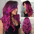 Long Wavy Ombre Purple Wigs for Women Ombre Rose Red Body Wave Synthetic Wig with Bangs Side Part Dark Purple Heat Resistant Wig for Daily Party Costume Halloween Use, 26 Inch Mother's Day