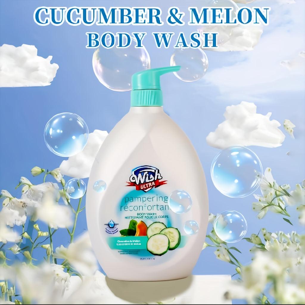 [Body Wash for Men & Women] 33.8fl.oz Body Wash for Men & Women, Long-Lasting Fragrance, Notes of Cucumber & Melon Flavor, Deep Cleaning, Make the Skin Smoother, Effectively Remove for Removing Stubborn Dead Skin, Excess Oil, Black * White Heads