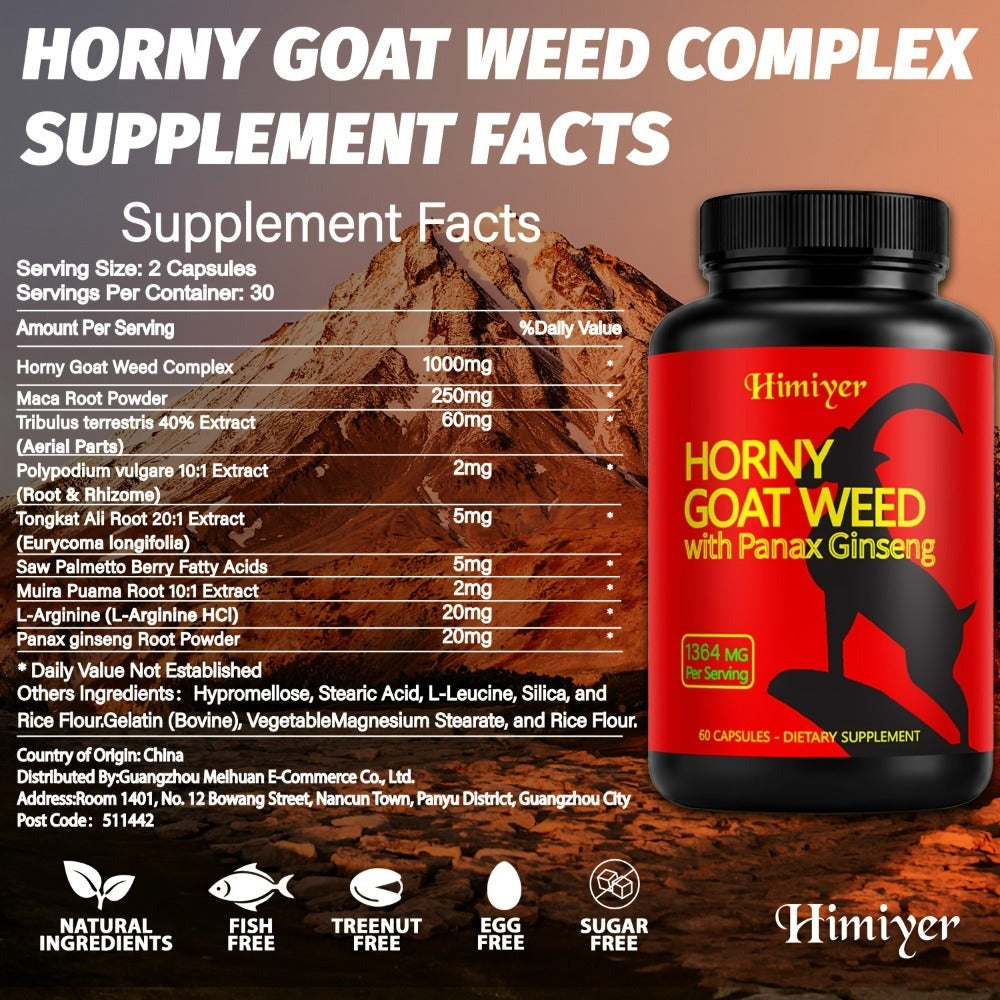 2 Packs Horny Goat Weed Complex, Horny Goat Weed Complex, Featuring Precious Ingredients Like Tongkat Ali And Ginseng, Awaken Vitality And Help You Show Confidence