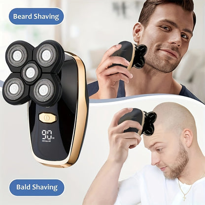 Men's Electric Shaver 5-in-1 Set USB Rechargeable Bald Head Clipper with Digital Display Nose Hair Trimmer Hair Clipper Exfoliating Brush Grooming Kit