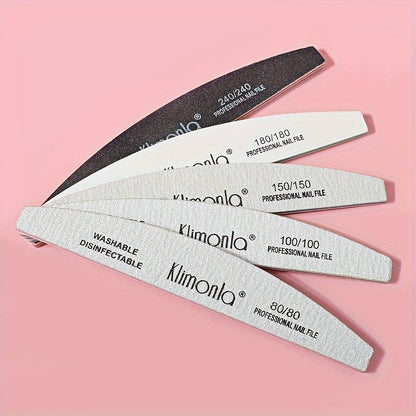 Nail Files & Sanding Strips Set — Half Moon Professional Rolled Nail File, Gray Sanding Bands for Shaping & Buffing | 5 or 10 Pcs with OPP Bag