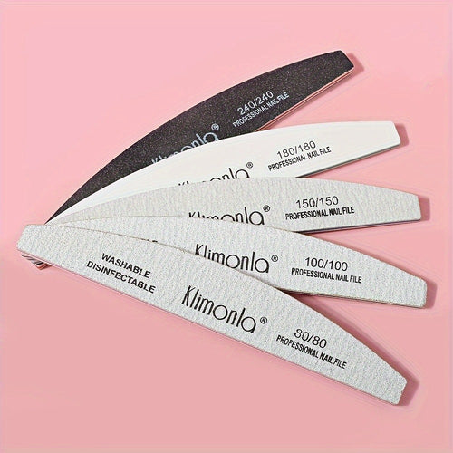 Nail Files & Sanding Strips Set — Half Moon Professional Rolled Nail File, Gray Sanding Bands for Shaping & Buffing | 5 or 10 Pcs with OPP Bag