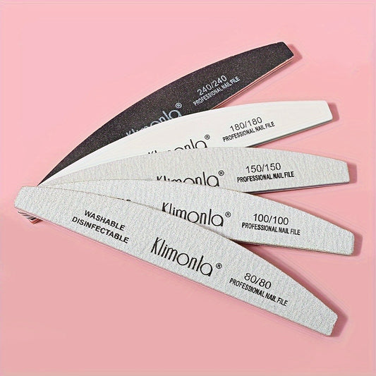 Nail Files & Sanding Strips Set — Half Moon Professional Rolled Nail File, Gray Sanding Bands for Shaping & Buffing | 5 or 10 Pcs with OPP Bag