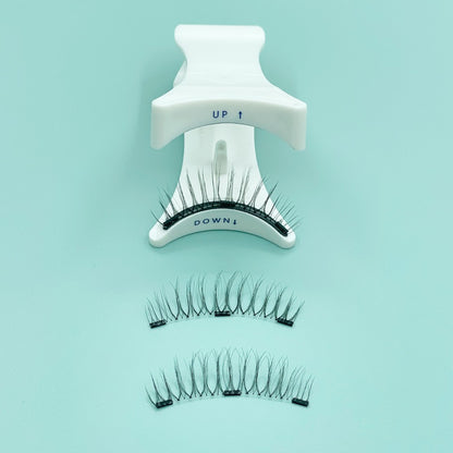 Magnetic Eyelashes 3D Glue Free Reusable Natural Slim Nude Look with Eyelash Curler Transparent Soft Stem Strong Magnetic Force Naturally Enlarge Eyes 1 Pair