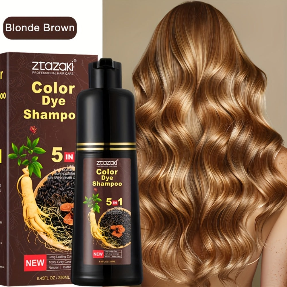 Gray Hair Coverage Shampoo with Ginseng & He Shou Wu — 5-in-1 Hair Dye Shampoo, Ammonia-Free, Covers Gray Hair Instantly, Moisturizing Formula for All Hair Types