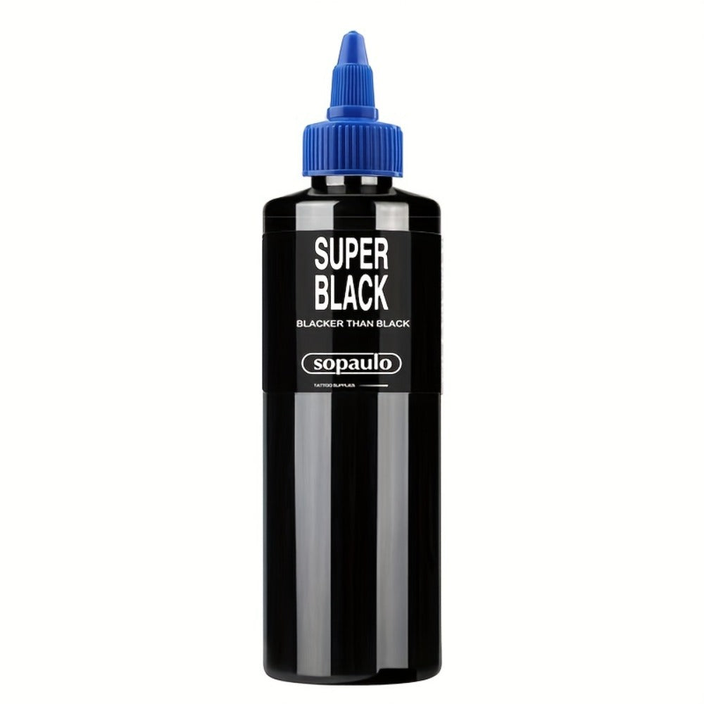 Super Black Tattoo Ink 8oz/240ml - Ultra Dark Professional Tattoo Pigment with Large Particles for Long-Lasting Bold Lines | Intense Black Body Art Ink for Artists