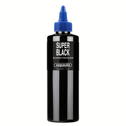 Super Black Tattoo Ink 8oz/240ml - Ultra Dark Professional Tattoo Pigment with Large Particles for Long-Lasting Bold Lines | Intense Black Body Art Ink for Artists
