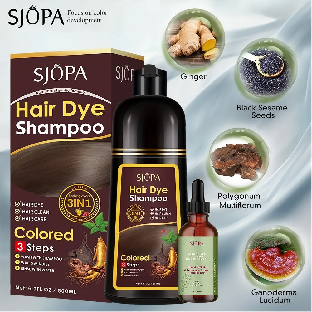 Hair Dye Shampoo Instant Color & Conditioning in One — Natural Formula, No Irritating Odor, Safe for Men & Women, 7 Colors Available, 16.9 oz / 500ml