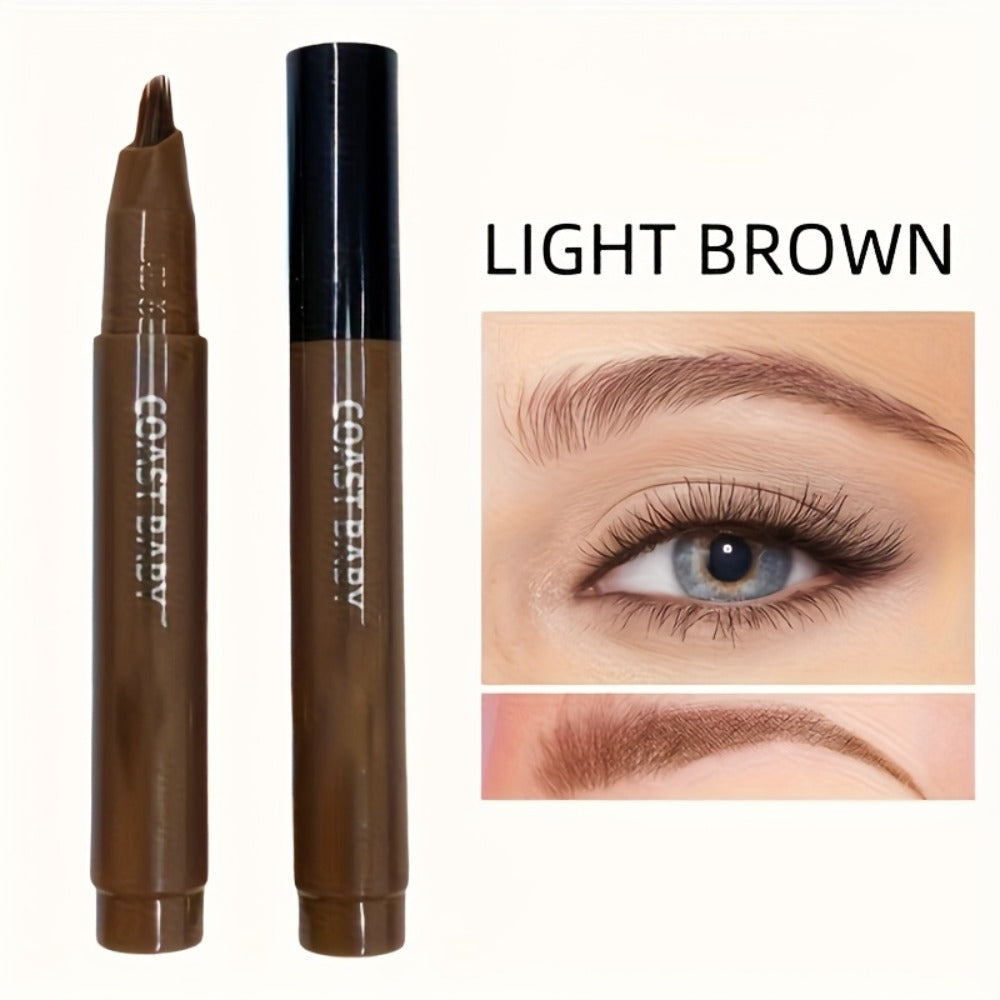 Eyebrow Pencil Set 4 Pack Multi-Fork Tip Waterproof Hair Stroke Brow Pen - Smudge-Proof Long-Lasting Microblading Effect Hairline Filler for Sparse Brows Beginner-Friendly 4 Colors