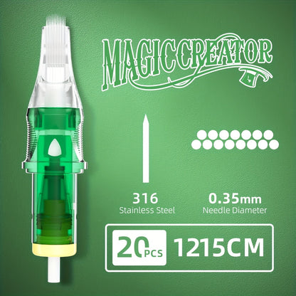 Disposable Tattoo Needles 20pcs Mixed Set - RL RS M1 C-M Multi-Gauge, High Transparency Cartridge, Lasting Sharpness & Ample Ink Capacity for Professional Artists & Beginners