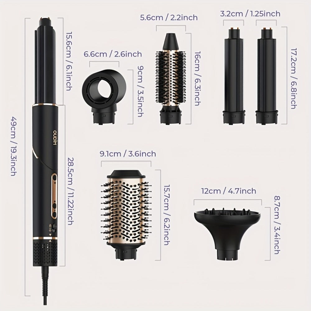 6-IN-1 Multi-Functional Hot Air Comb, Negative Ion Hair Dryer Brush And Styler, 110, 000 RPM High-speed, Frizz-free Hot Air for Rapid Drying, Air Styling Comb, Curling Iron, Straightener, Auto-winding Curling Rod, Foldable Handle, with A Storage Bag