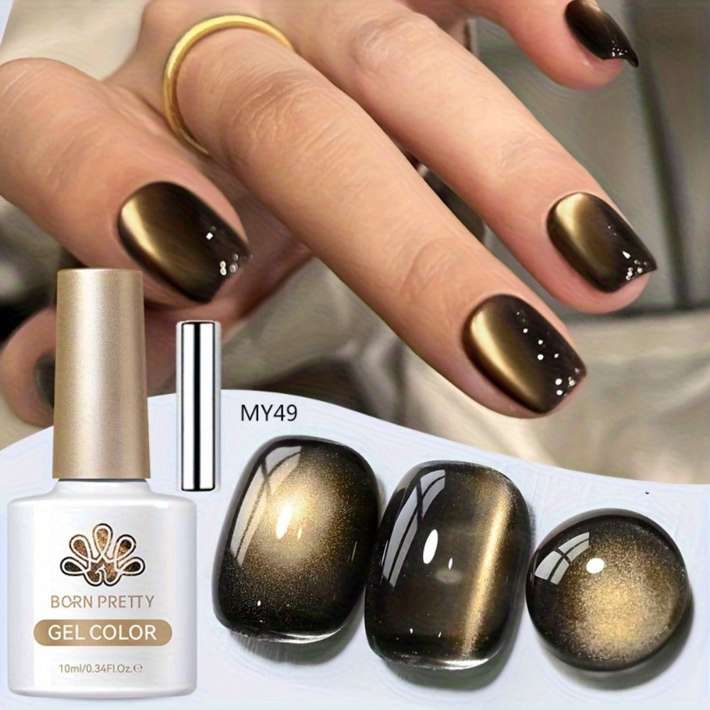 BORN PRETTY 0.34oz Black Glass Bead Black Color Cat Magnetic Gel Nail Polish With A Delicate Magnetic Powder Effect And Shiny Soak Off Gel