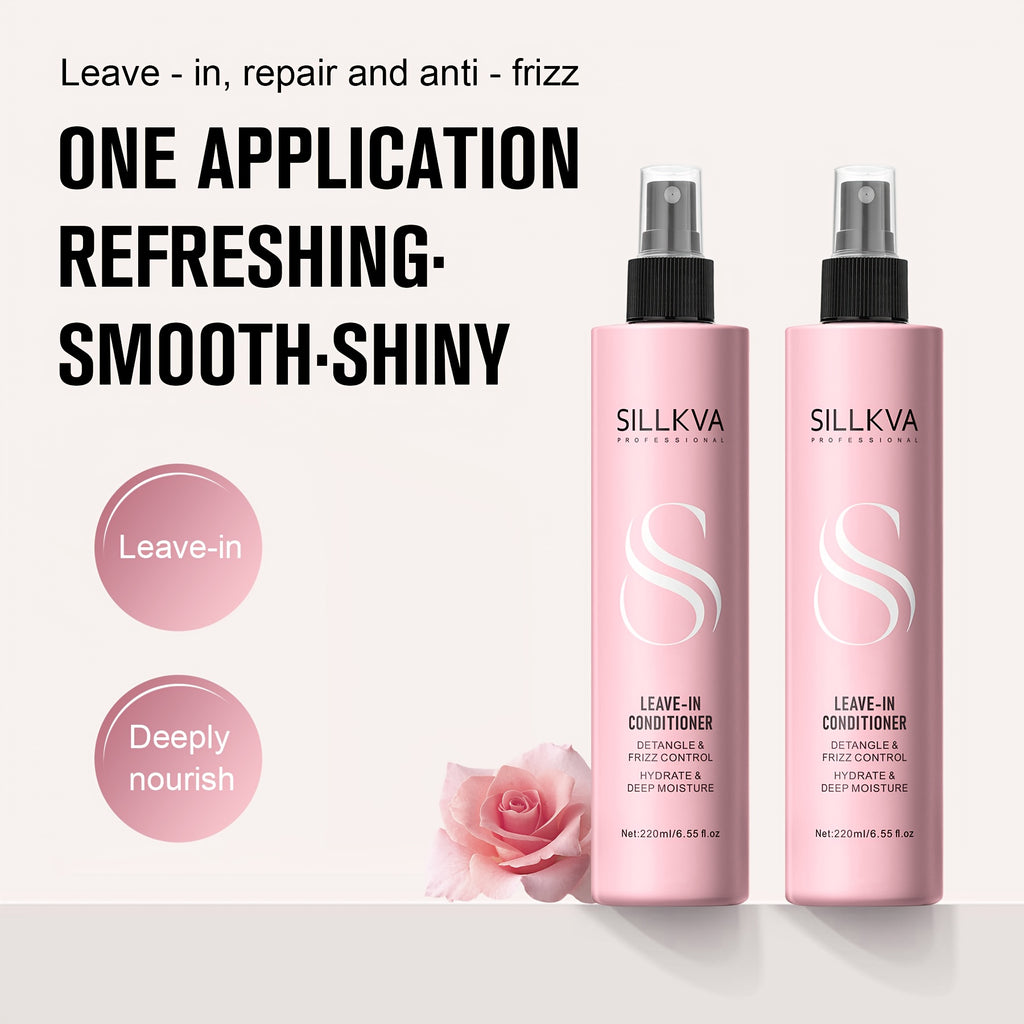 SILLKVA Leave-In Spray - Deep Conditioning Anti-Frizz For Smooth, Shiny Hair. Instant Hydration, No Rinse. /Heat Shield. Portable For Dry, Sun-Damaged, Damaged & All Hair. -heat Protectant For Hair (6.55Oz)