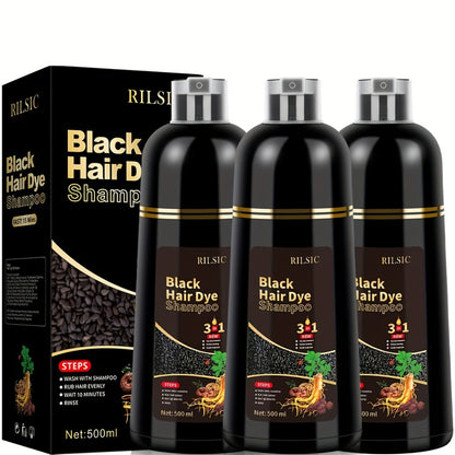 Hair Dye Shampoo 3-in-1 Gray Coverage 3-Pack | Long-Lasting Herbal Natural Formula | Color Effect in Minutes | Black Brown Chestnut Brown