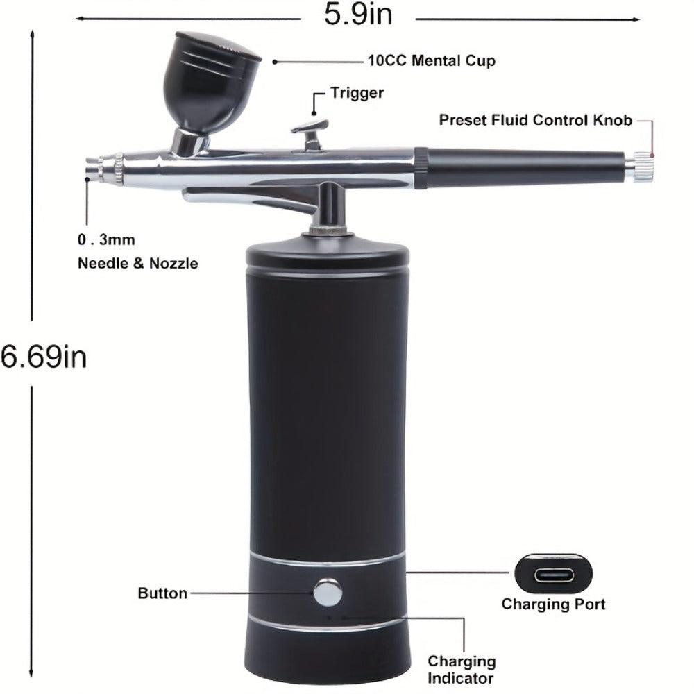 Airbrush Kit Including a Compressor, Featuring a Handheld Airbrush Gun with a 0.3Mm Nozzle, Designed for Portable Use in Painting, Tattooing, Nail Art, Model Painting, Makeup, And Cake Decoration