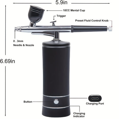 Airbrush Kit with Compressor - Portable Cordless Airbrush Gun 0.3mm Nozzle for Makeup Nail Art Cake Decorating Painting Tattoo Model
