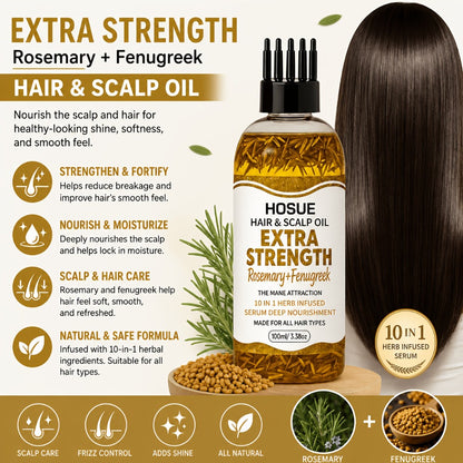 Hair Growth Oil 10-in-1 Treatment with Fenugreek, Rosemary, Batana & Moroccan Oil - Strengthening Scalp & Hair Repair Oil for Dry Damaged Hair, Frizz Control & Nourishment for Women & Men