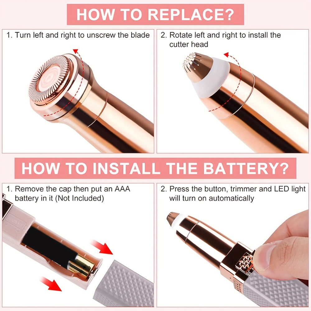 Facial Hair Trimmer for Women, 2 In1 Eyebrow Epilator Eyebrow Trimmer Body Hair Groomers Electric Hair Trimmer for Eye Brows Hair Trimmer Lip Hair Shaver Facial Hair Removal Device