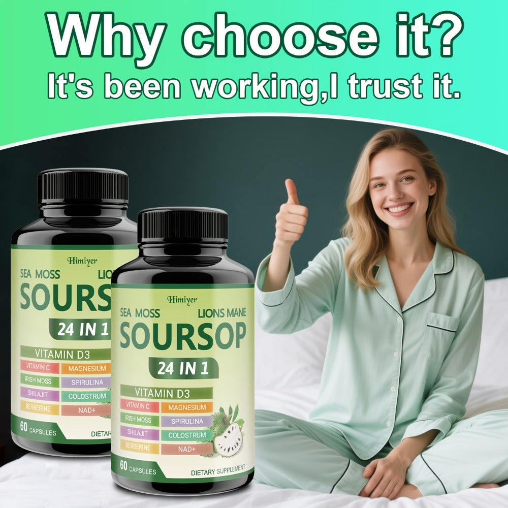 [Herbal Supplement Support] (1/3 Bottles) - Soursop Capsules, Vitamin D3, Vitamin C, Magnesium, Irish Moss, Shilajit, Berberine, NAD+, Advanced Herbal Supplement, Healthy Support, Immunity, Antioxidant, Circulatory System Support