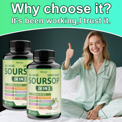Soursop Capsules Advanced Herbal Supplement with Shilajit, Irish Moss, Berberine & NAD+ – Immunity, Antioxidant & Circulatory Support | Vitamin D3, C & Magnesium | ShopVora UK