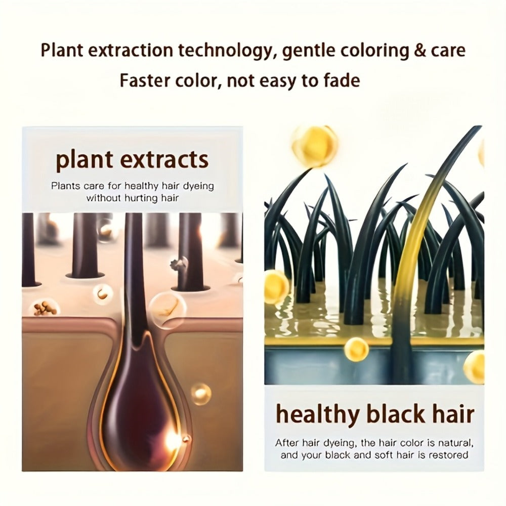 Hair Dye Shampoo 2 Pack Grey Hair 3-in-1 Herbal Plant-Based Squalane Colors in Minutes Kit with Gloves Earmuffs Headgear Shawl Black Brown 500ml Each