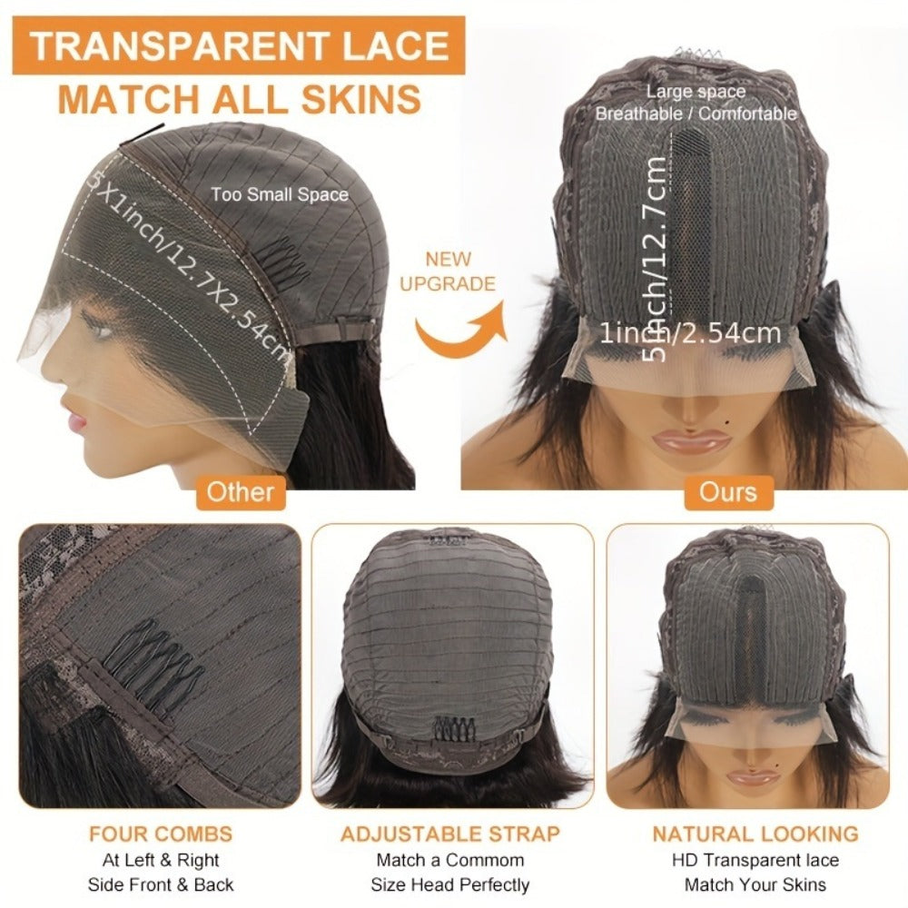 Human Hair Bob Wig for Women — 5x1 T Part Lace Front, Brazilian Straight Middle Part, 180% Density, Natural Color, Glueless, 10 to 16 Inch, Sleek Daily & Office Wear
