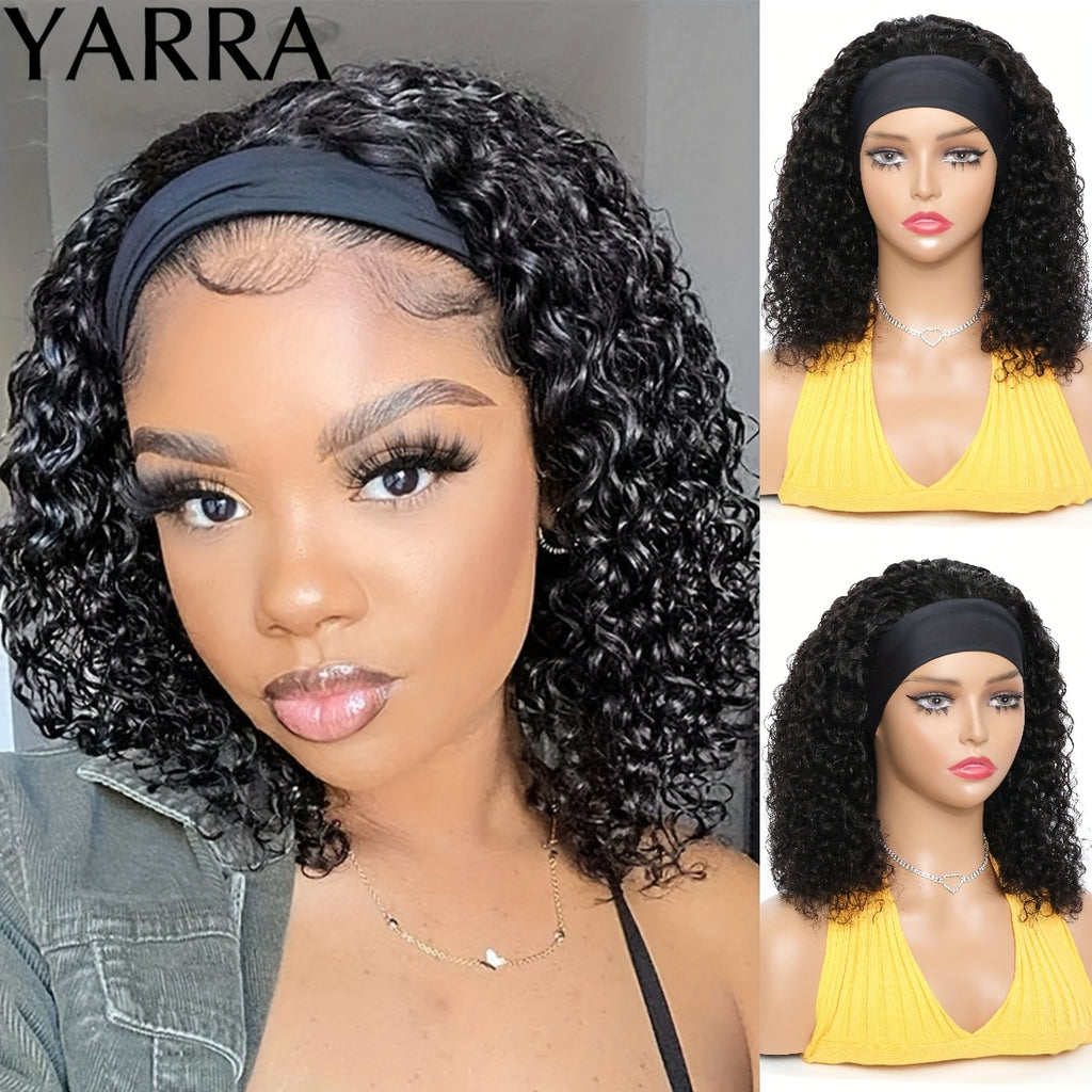 Headband Wig Human Hair Kinky Curly Human Hair Wigs No Lace Wigs Glueless Wig Human Hair Full Machine Made Brazilian Human Hair Wigs for Women 180% Density