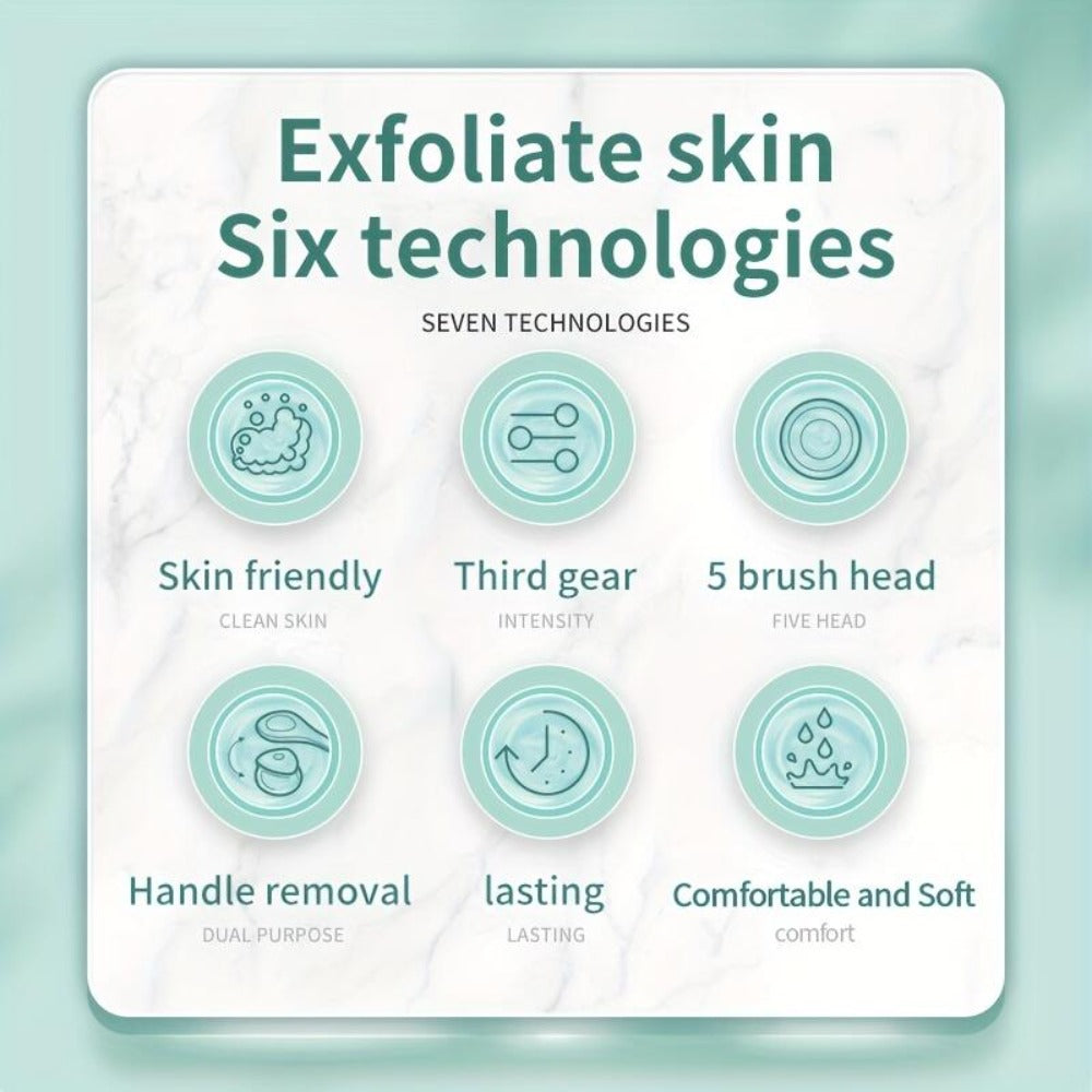 5-in-1 Electric Body, Back and Face Shower Brush, Soft Exfoliating Brush and Rotating Cleanser - Suitable for Full Body, Back and Face - Home Spa Essentials - Shower Back Scrub, Body Care Equipment, Ergonomic Handle