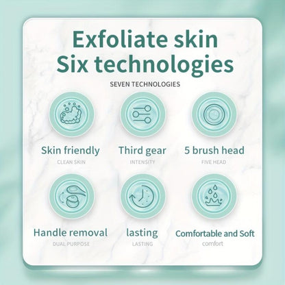 Electric Body Scrubber Brush 5-in-1 Rotating Shower Brush for Back Face Full Body Exfoliating Cleanser Soft Bristle Waterproof Ergonomic Handle Home Spa Bath Scrub Tool Green Purple White
