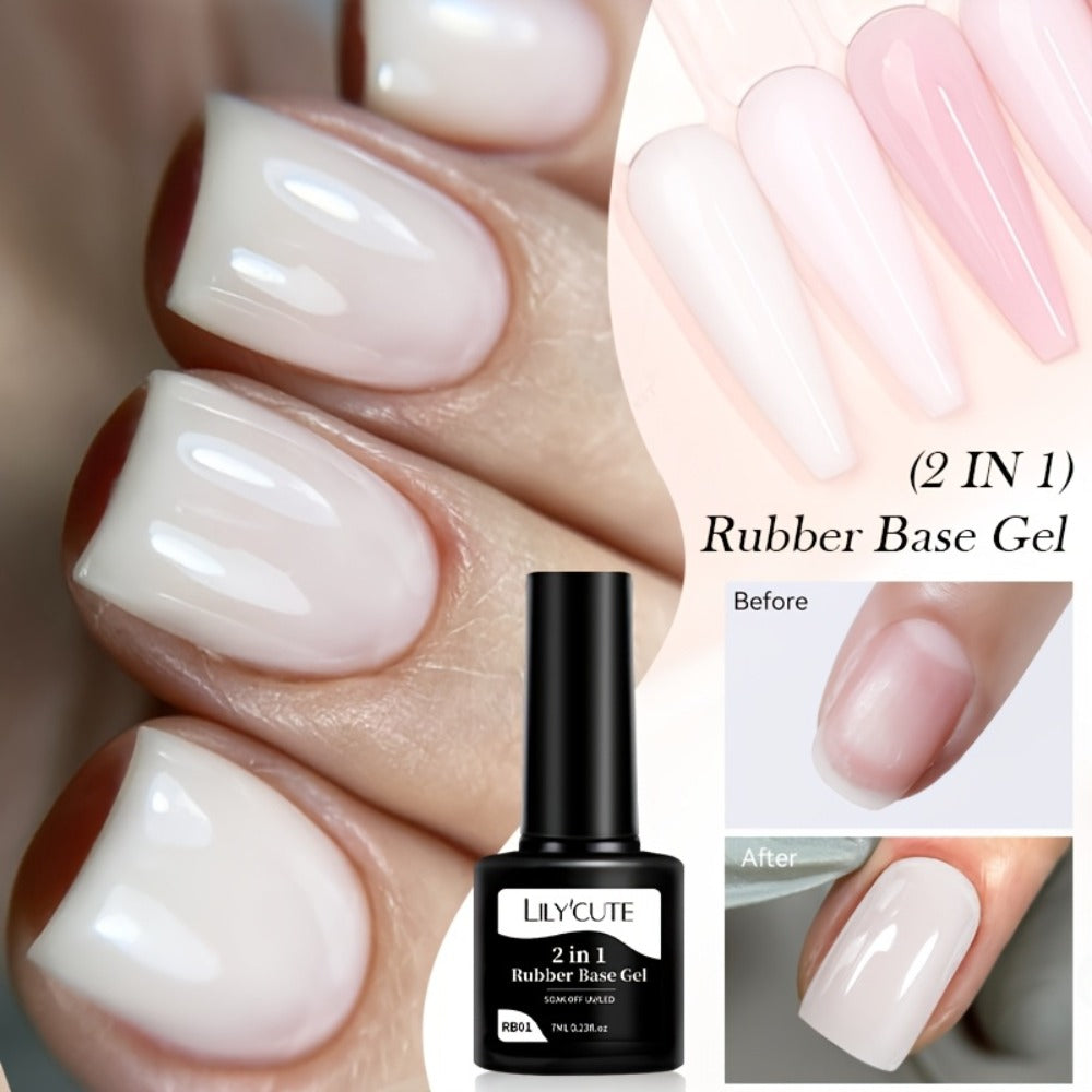 LILYCUTE 0.24oz 6pcs 2 In1 Rubber Base Gel Nude Pink Color Soak Off LED Semi Permant Self-leveling Gel Nail Art Varnish