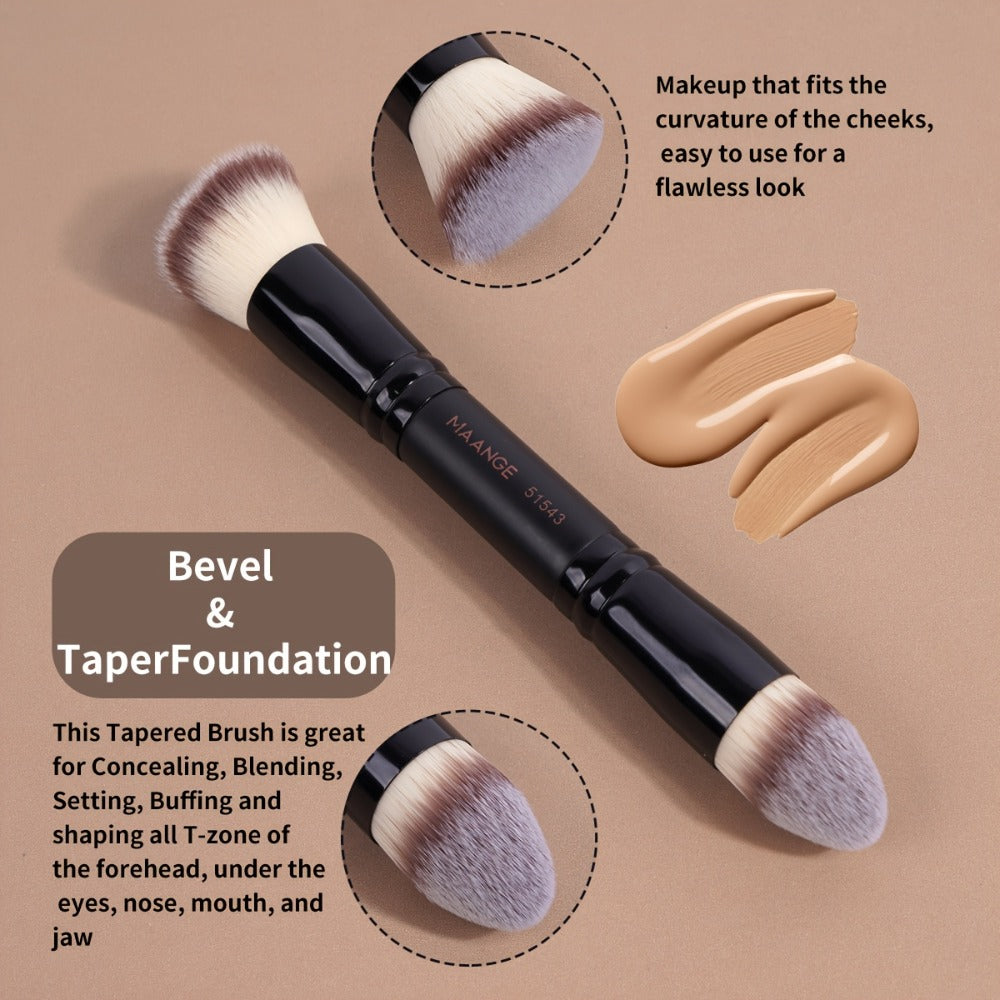 Double-Ended Makeup Brush Set 4Pcs Professional Bevel Taper Foundation Contour Blush Powder Brush Travel Makeup Tools Kit Black Beige Black Gold
